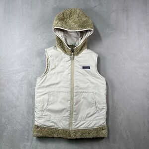 Patagonia Los Gatos Hooded Vest Womens S Tan Reversible Full Zip Fleece